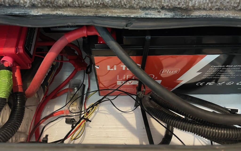 litime battery wired up inside rv electrical bay