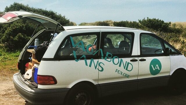 @vagabondvans mini camper van with Vagabond Vans logo on the side